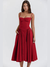 Trendy Midi Evening Dress with Pleated Hem - Amara