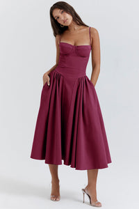 Trendy Midi Evening Dress with Pleated Hem - Amara