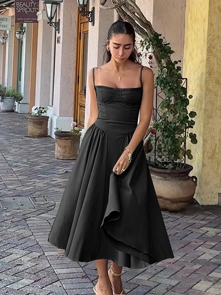 Trendy Midi Evening Dress with Pleated Hem - Amara