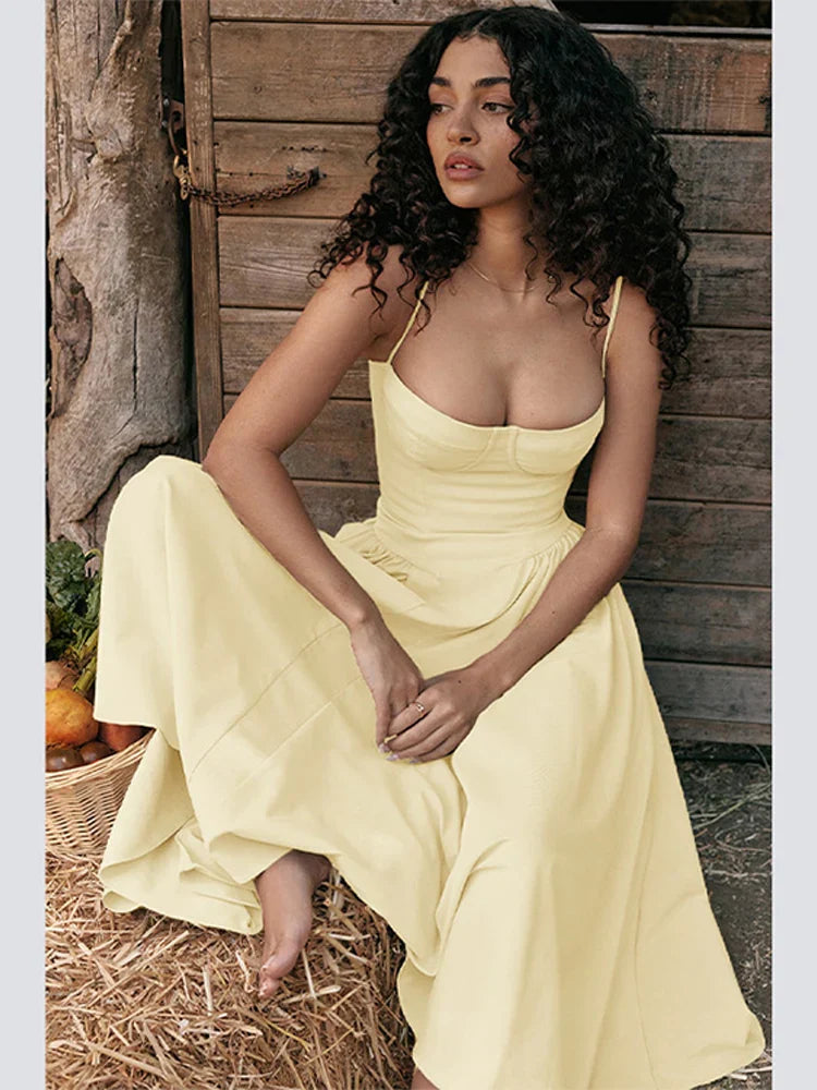 Trendy Midi Evening Dress with Pleated Hem - Amara