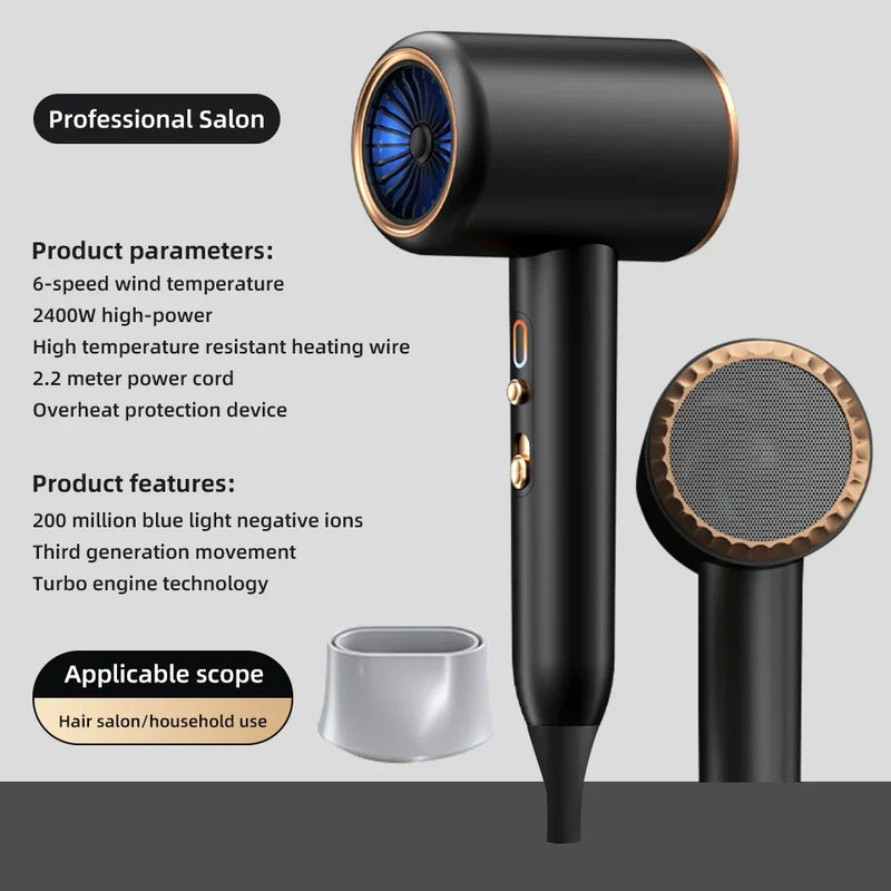 PROFESSIONAL HAIRDRYER 2400W WITH COLD AND WARM AIR - NEGATIVE IONS - POWERFUL HAIRDRYER FOR SALON RESULTS