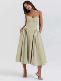 Trendy Midi Evening Dress with Pleated Hem - Amara