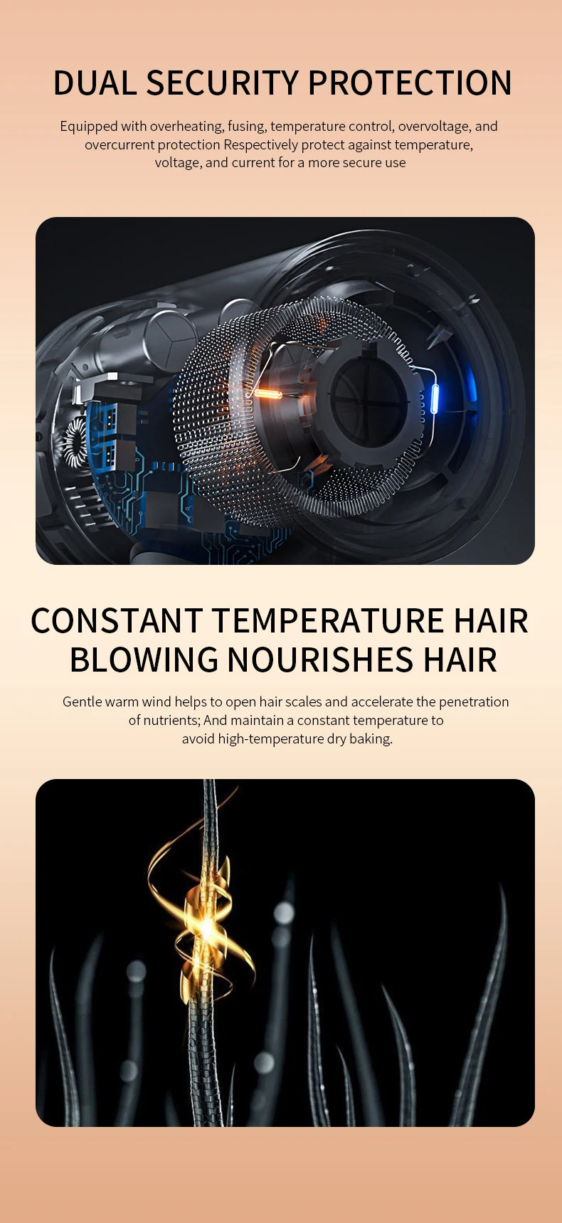 PROFESSIONAL HAIRDRYER 2400W WITH COLD AND WARM AIR - NEGATIVE IONS - POWERFUL HAIRDRYER FOR SALON RESULTS
