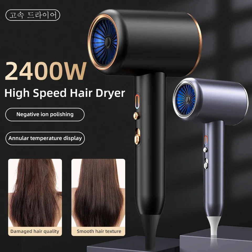 PROFESSIONAL HAIRDRYER 2400W WITH COLD AND WARM AIR - NEGATIVE IONS - POWERFUL HAIRDRYER FOR SALON RESULTS