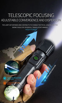 POWERFUL LED FLASHLIGHT WITH ZOOM - USB RECHARGEABLE CAMPING FLASHLIGHT