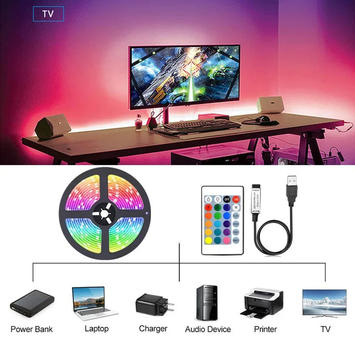 Pasek LED USB z zmianą koloru - oświetlenie RGB do dekoracji pokoju i podświetlenia telewizora