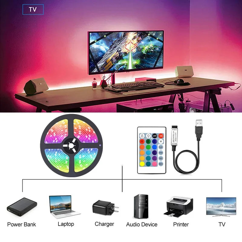Pasek LED USB z zmianą koloru - oświetlenie RGB do dekoracji pokoju i podświetlenia telewizora