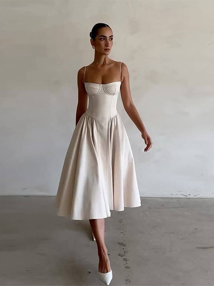 Trendy Midi Evening Dress with Pleated Hem - Amara