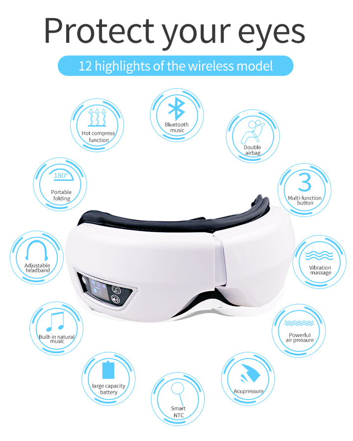 EYE MASSAGE DEVICE - AIR PRESSURE, VIBRATION & WARM COMPRESS WITH BLUETOOTH MUSIC