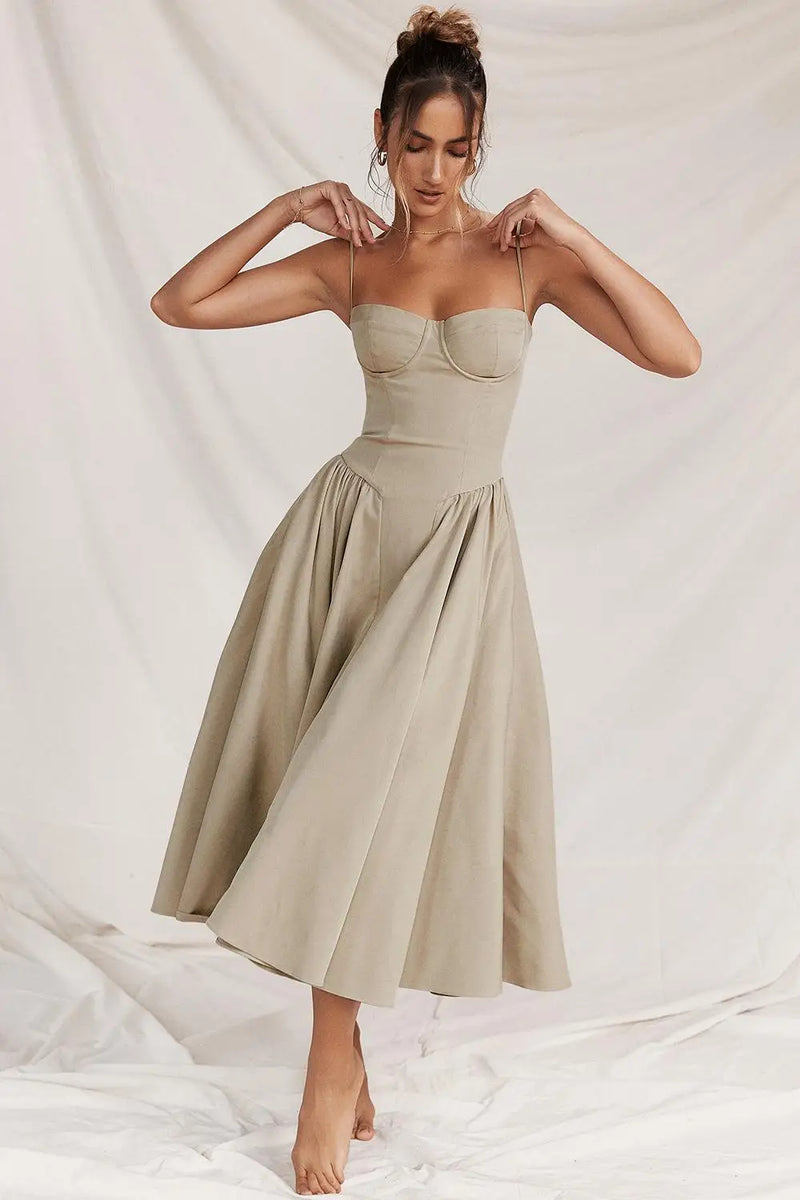 Trendy Midi Evening Dress with Pleated Hem - Amara