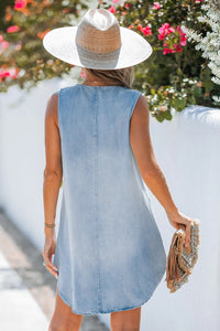 Sleeveless Denim Mini Dress with V-Neck – Skye