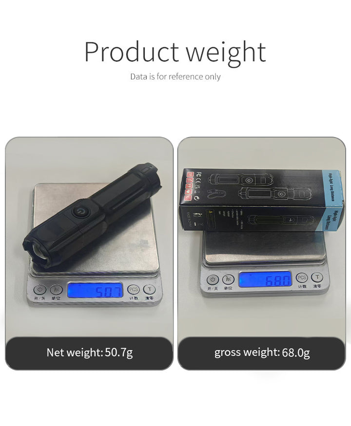 POWERFUL LED FLASHLIGHT WITH ZOOM - USB RECHARGEABLE CAMPING FLASHLIGHT