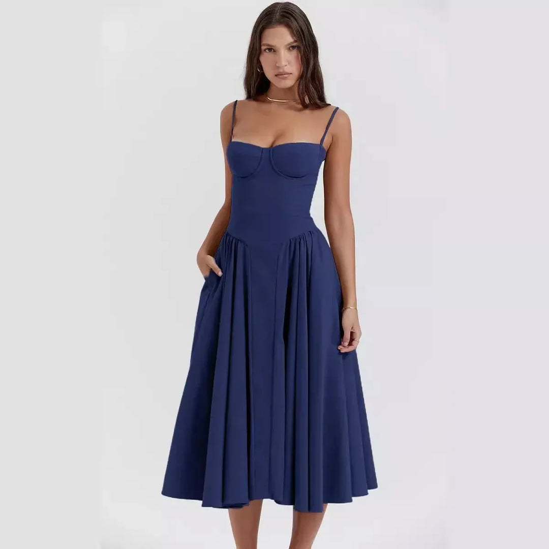 Trendy Midi Evening Dress with Pleated Hem - Amara