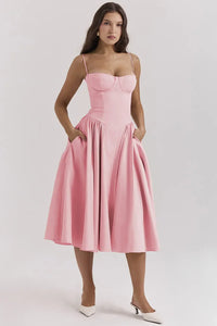Trendy Midi Evening Dress with Pleated Hem - Amara