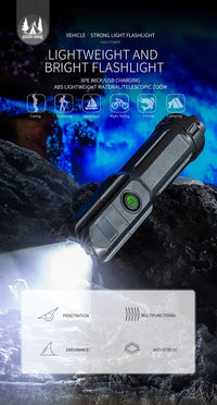 POWERFUL LED FLASHLIGHT WITH ZOOM - USB RECHARGEABLE CAMPING FLASHLIGHT