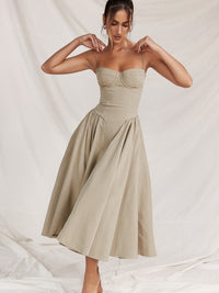 Trendy Midi Evening Dress with Pleated Hem - Amara