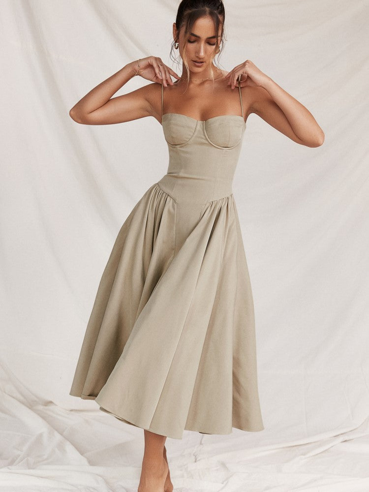 Trendy Midi Evening Dress with Pleated Hem - Amara
