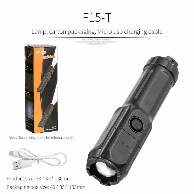 POWERFUL LED FLASHLIGHT WITH ZOOM - USB RECHARGEABLE CAMPING FLASHLIGHT