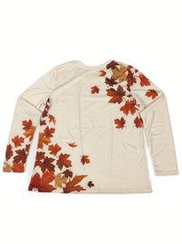 Dames T-shirt met Esdoornbladprint en Lange Mouwen - Elayna