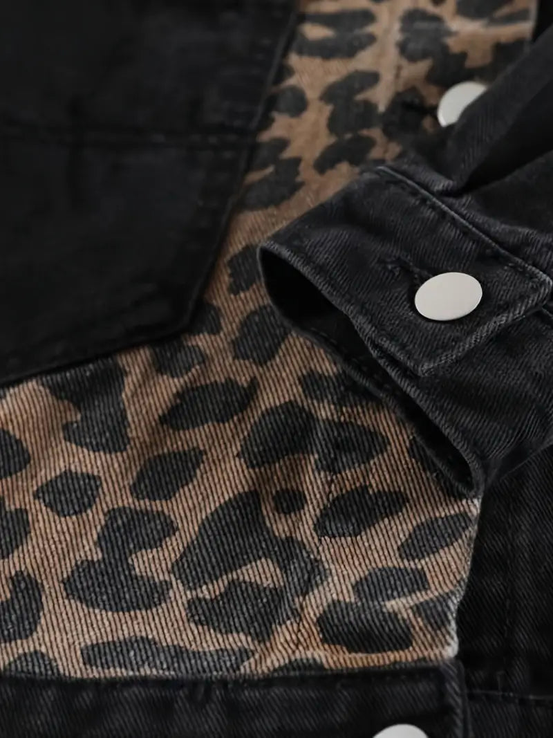 Wildly Chic Leopard Print Denim Jacket - Leona