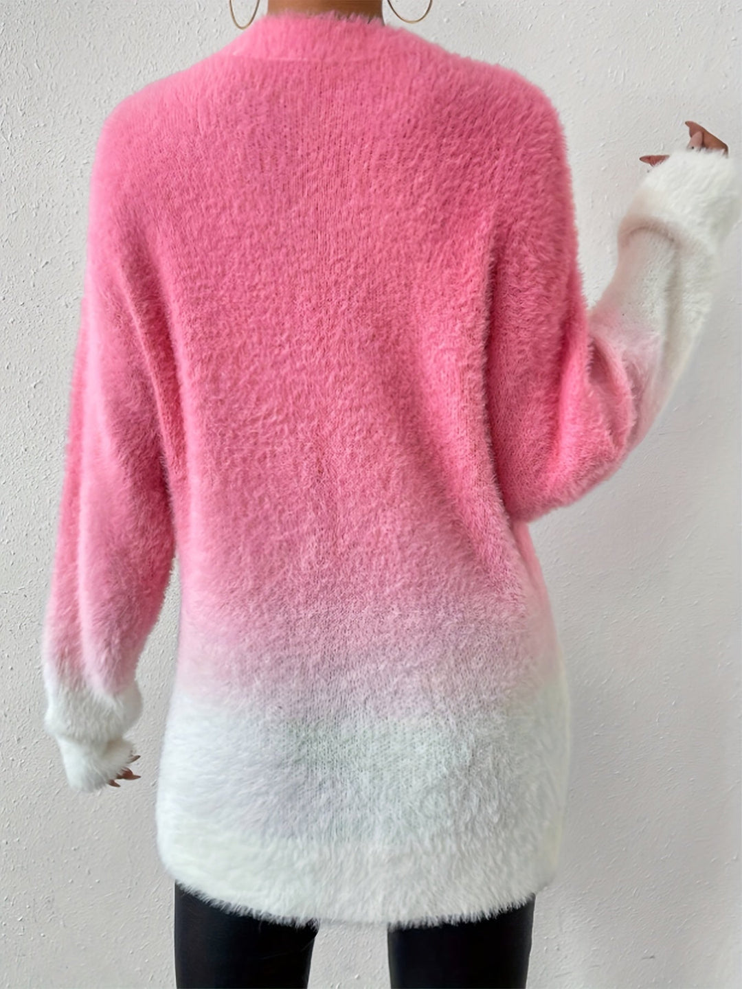Gradient Color Crew Neck Fuzzy Sweater - Amara