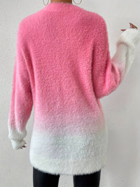 Gradient Color Crew Neck Fuzzy Sweater - Amara