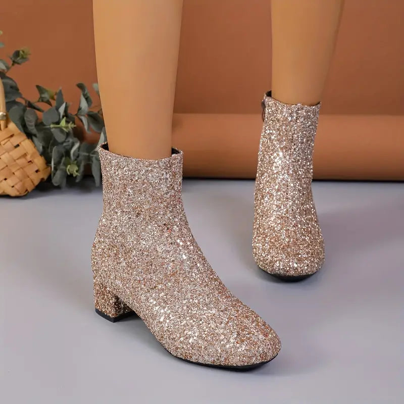 Dames Glitter Enkellaarsjes met Hak – Raelene