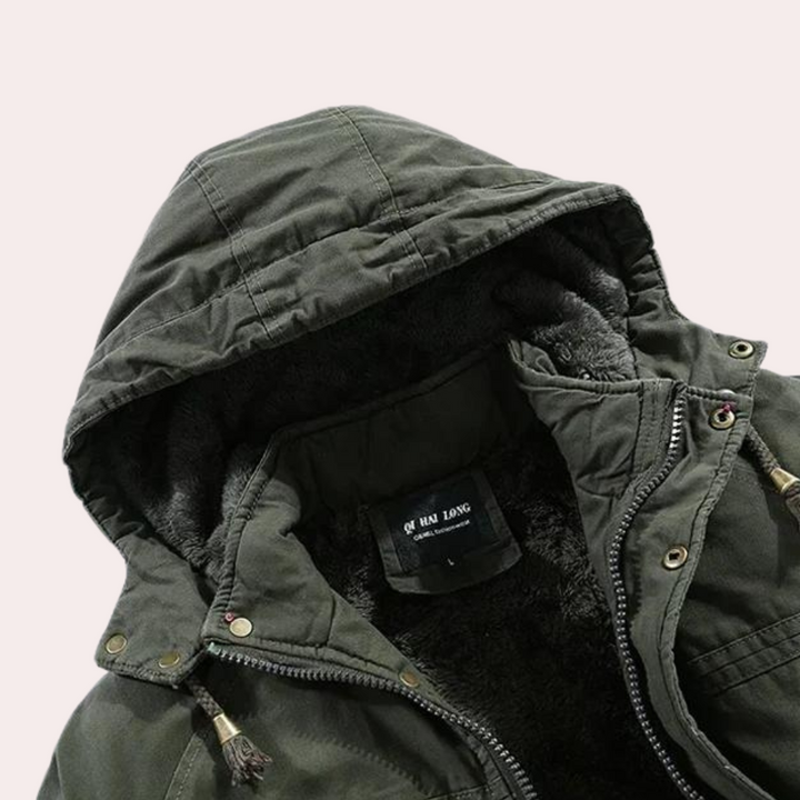 Lined Men's Winter Jacket with Warm Hood - Logan