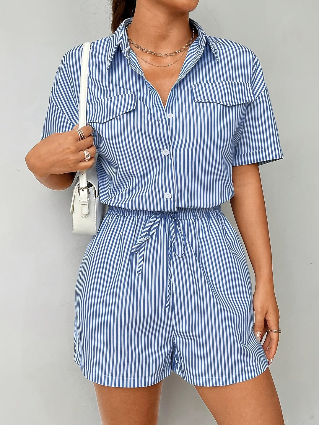 Trendy dames jumpsuit met korte mouwen voor de zomer - StreifenFrisch