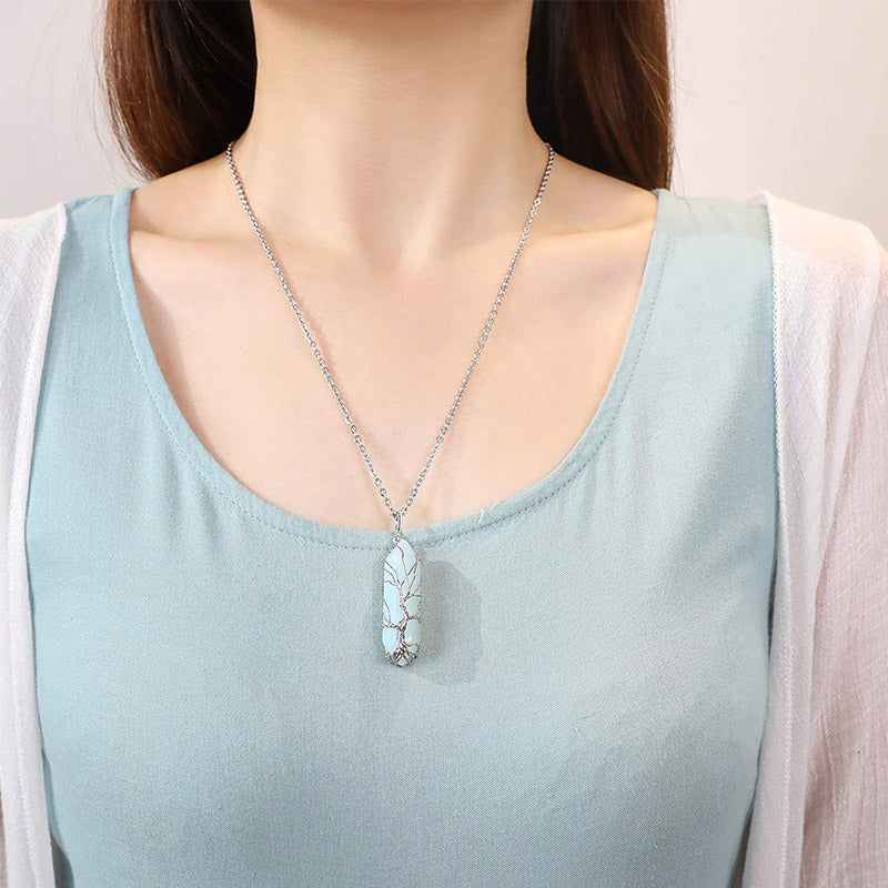 Stylish Crystal with Tree of Life Gemstone Necklace - Elara