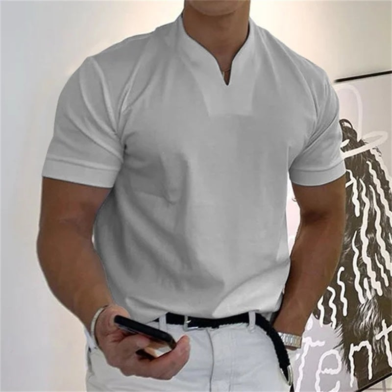 Breathable men's fitness shirt with V-neck - Timo