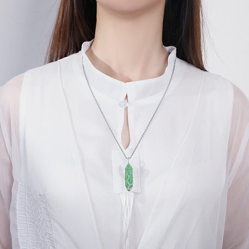 Stylish Crystal with Tree of Life Gemstone Necklace - Elara