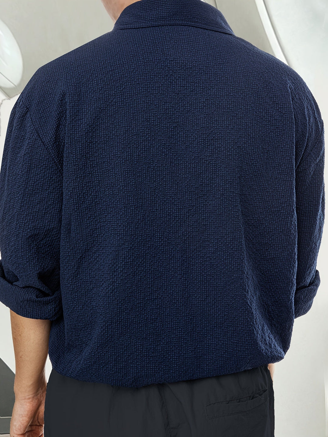 Dark Blue Men's Shirt with Chest Pocket - Milo