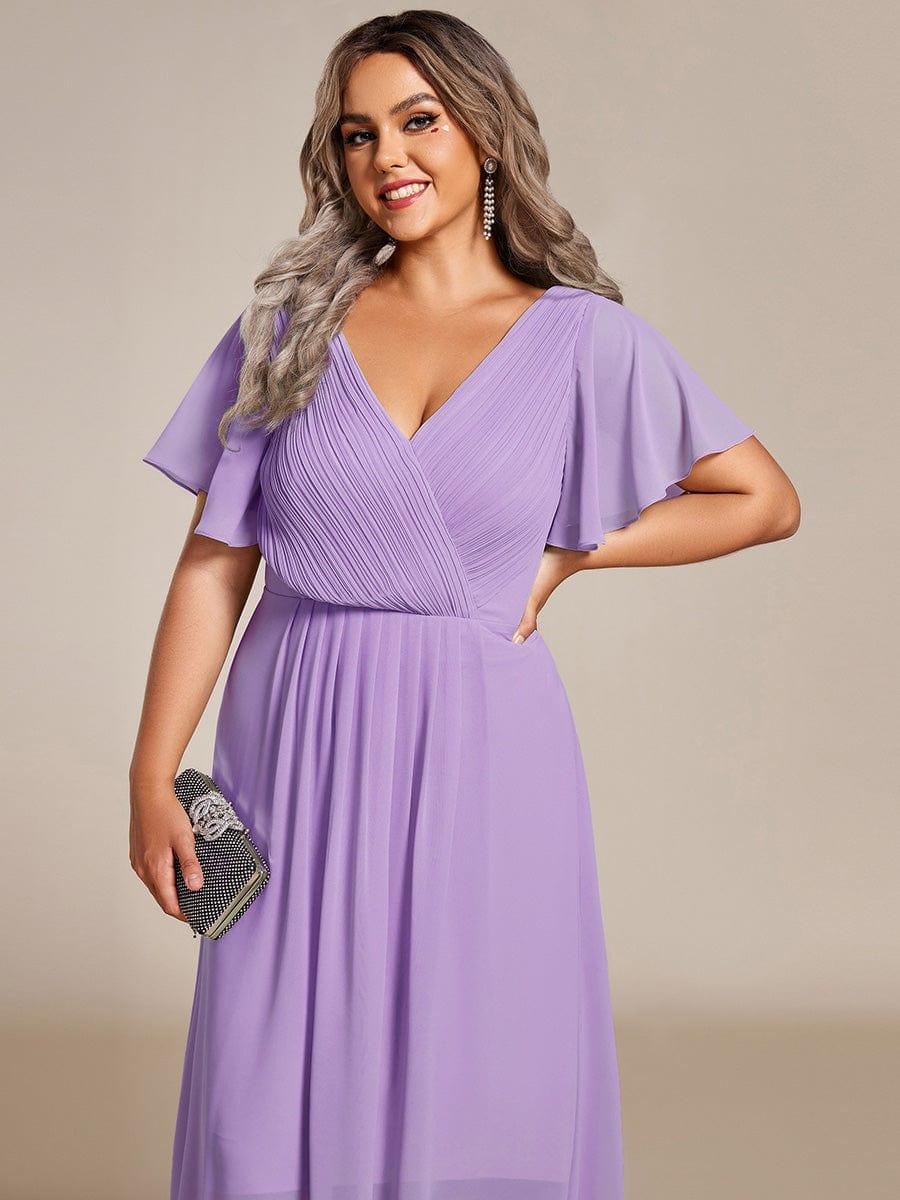 Chiffon jurk voor een bruiloftsgast met een asymmetrische zoom, V-hals en korte mouwen 107