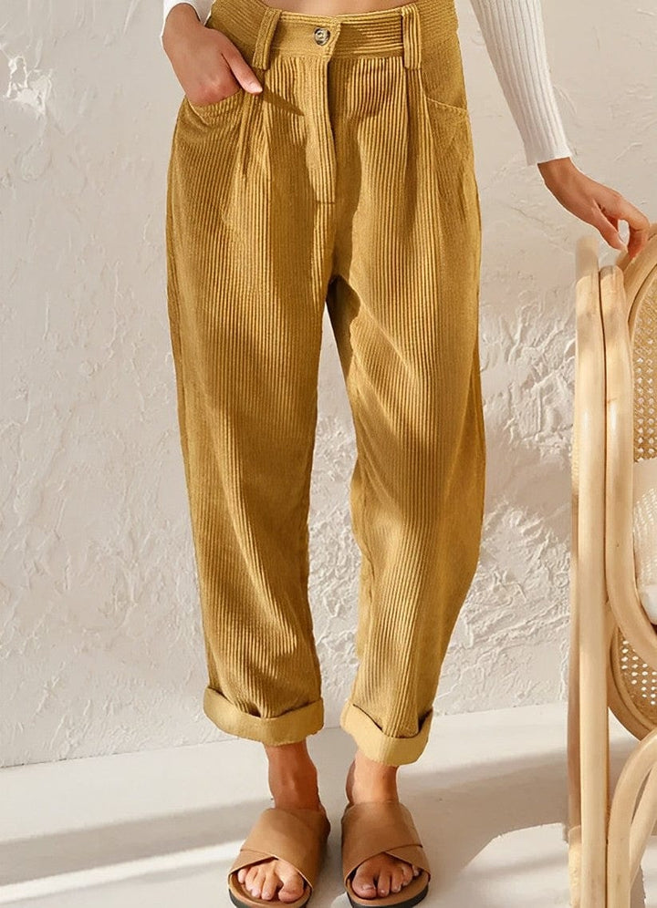 Stijlvolle Dames Corduroy Broek met Hoge Taille – Naima