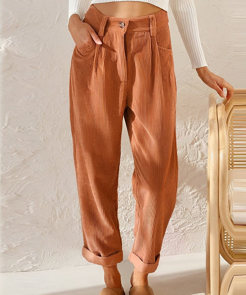 Stijlvolle Dames Corduroy Broek met Hoge Taille – Naima