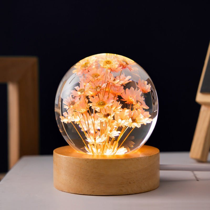 Kristallen Bol Lamp met Eeuwige Bloemen – Lumora