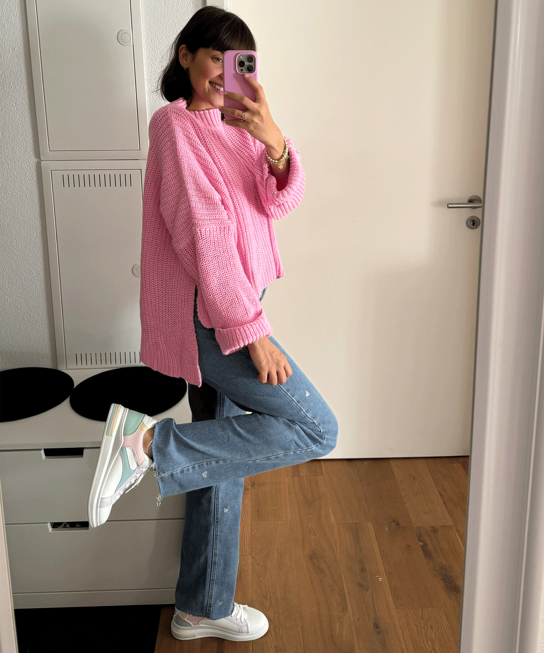 Women's Stretch Jeans with Wide Legs and Heart Print - Amelie