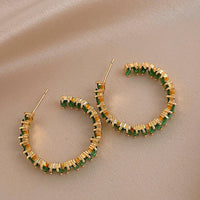 Emerald Green Crystal Hoop Earrings - Esme