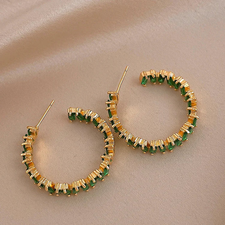 Emerald Green Crystal Hoop Earrings - Esme