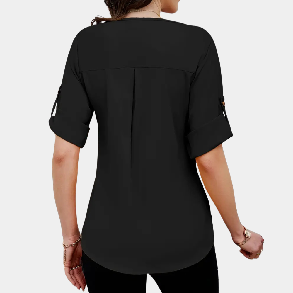 Airy Black Pleated Blouse for Women - Amira