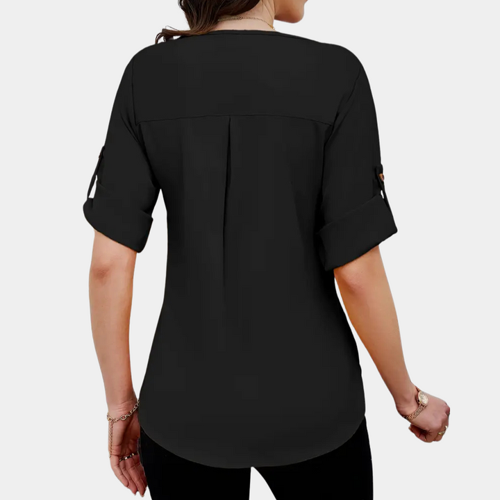 Airy Black Pleated Blouse for Women - Amira