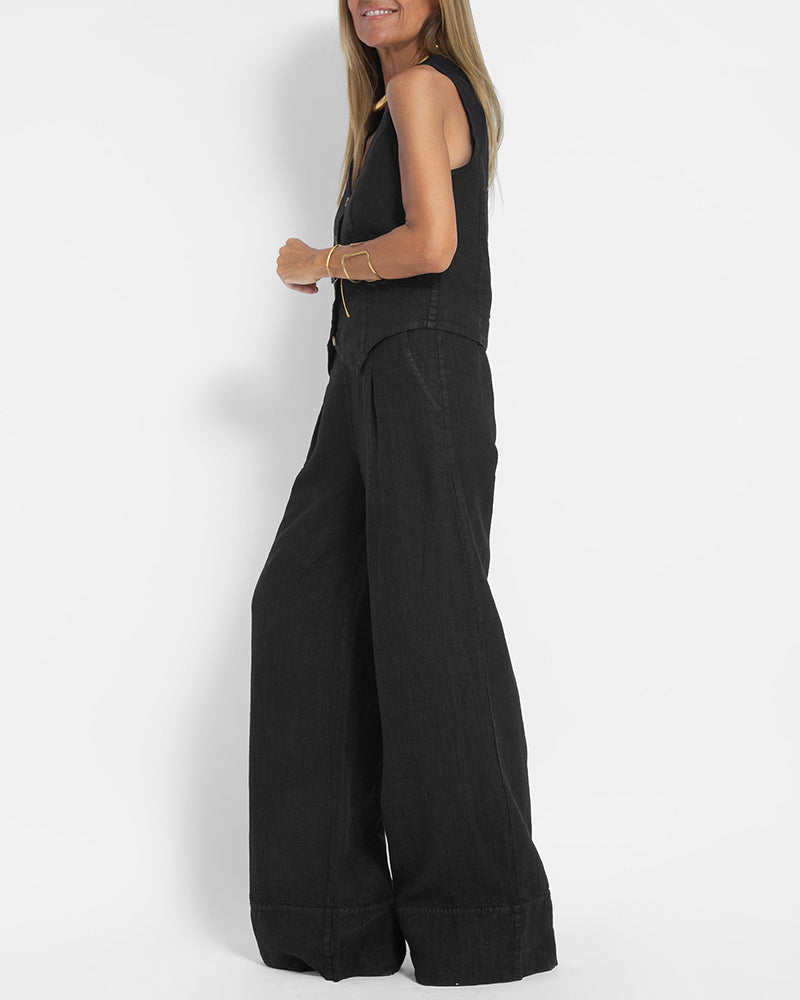 Linnen 2-Delige Set met Wijde Broek en Vest – Alma