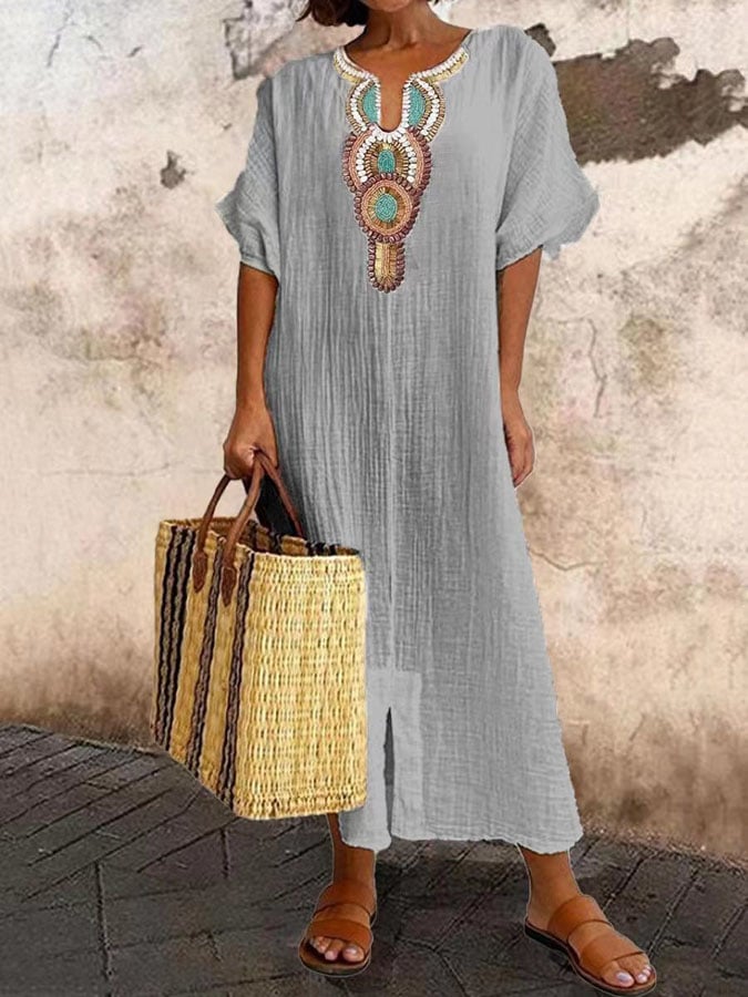 Kaftan Maxi Dress with Embroidery – Yasmin