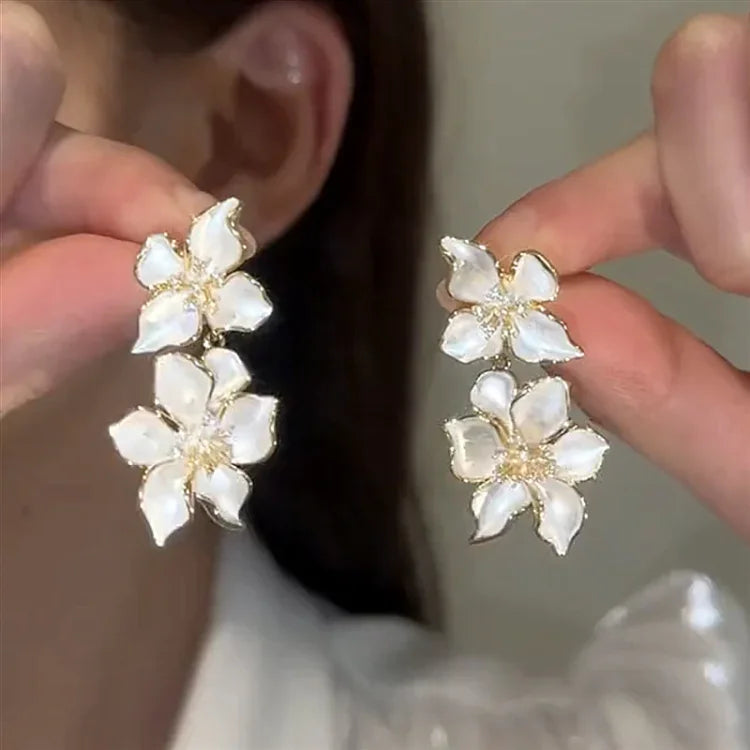 White Flower Pendant Earrings - Florina