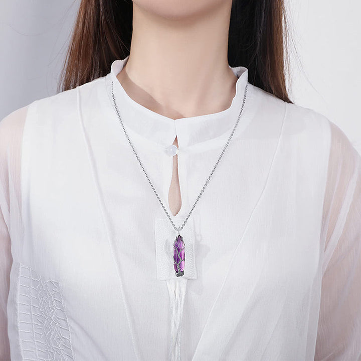 Stylish Crystal with Tree of Life Gemstone Necklace - Elara