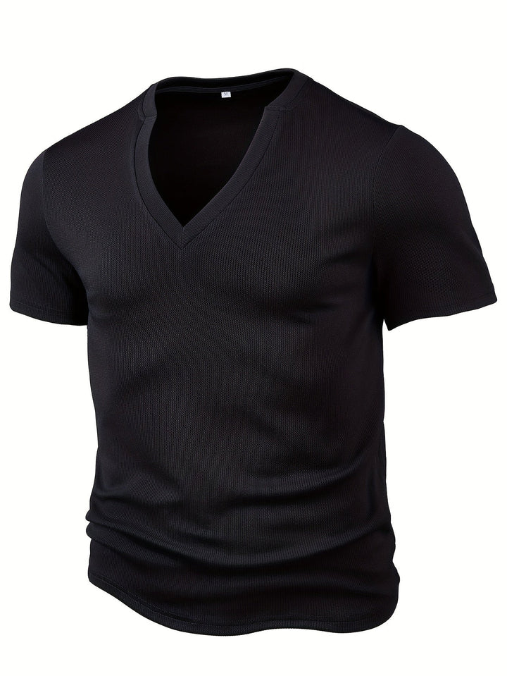 Heren T-shirt met Diepe V-hals en Textuur – Rafael