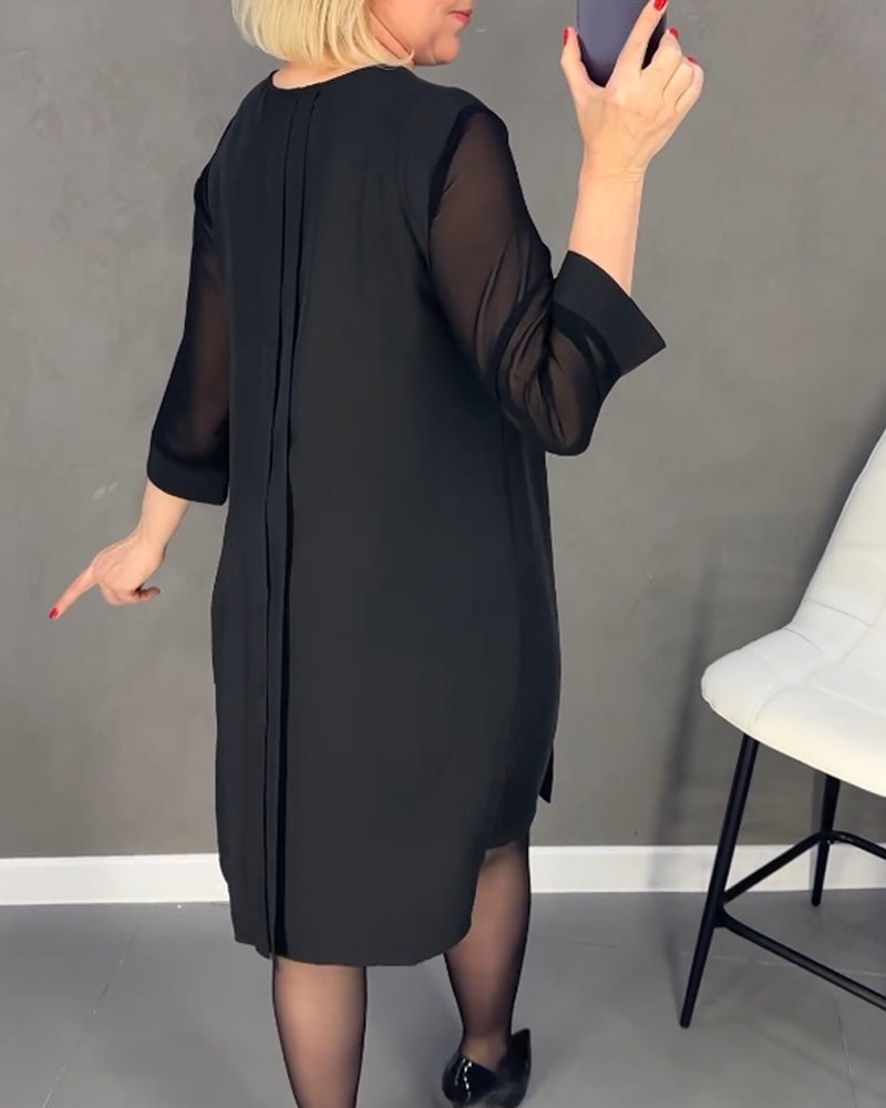 Trendy Shift Dress with Mesh Details - Gabrielle
