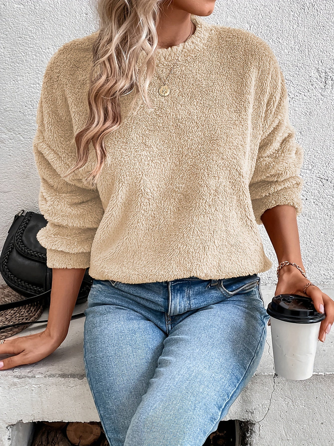 Comfortable Teddy Pullover Sweatshirt - Livia