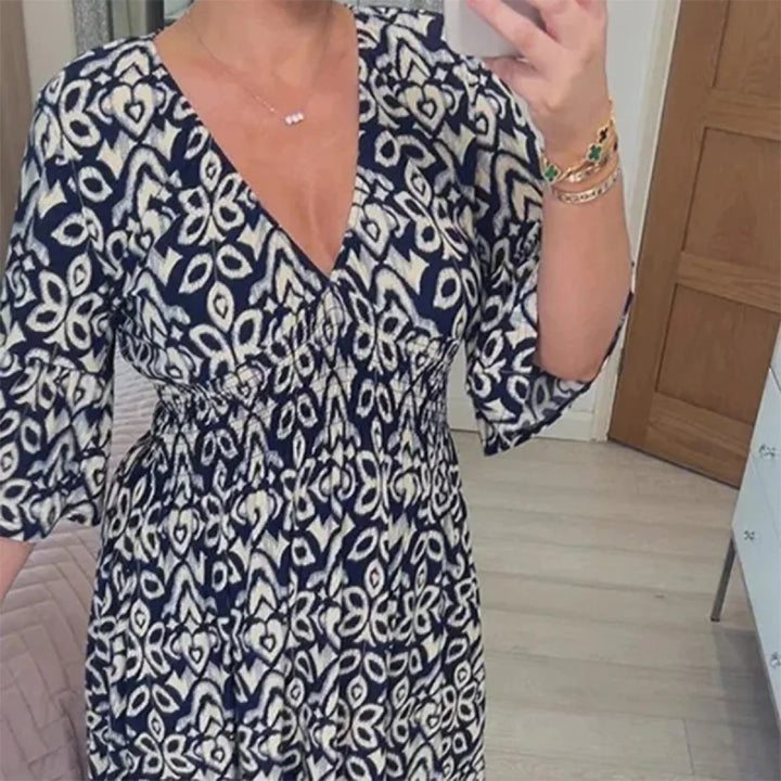 Long Floral Dress with V-Neck – Liora